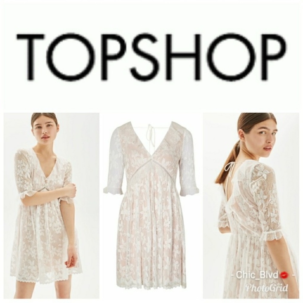 Topshop Pleat Lace Trim Flippy Dress, size 6